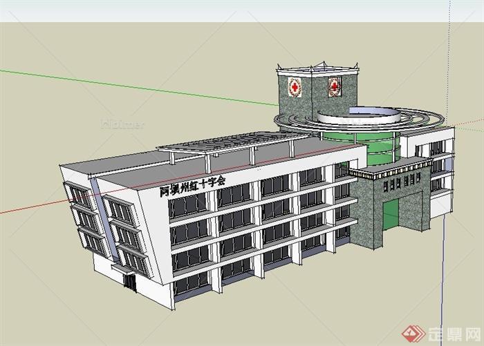 现代风格红十字会医院建筑设计su模型[原创]