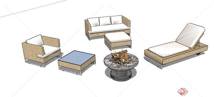 SU室外小品模型(坐躺椅垃圾桶遮阳伞)合集SU模型