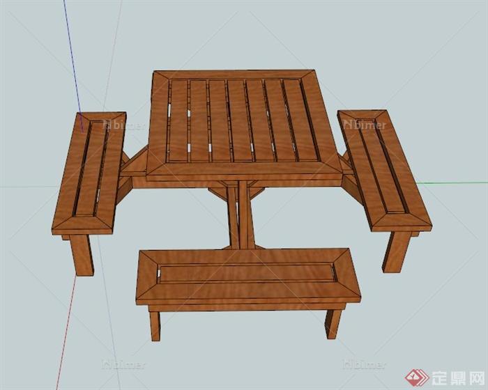 某现代木制餐厅桌椅设计SU模型