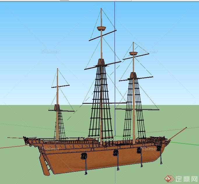 一艘木制帆船设计su模型