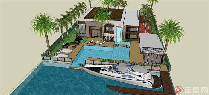海滨现代风别墅景观设计sketchup模型
