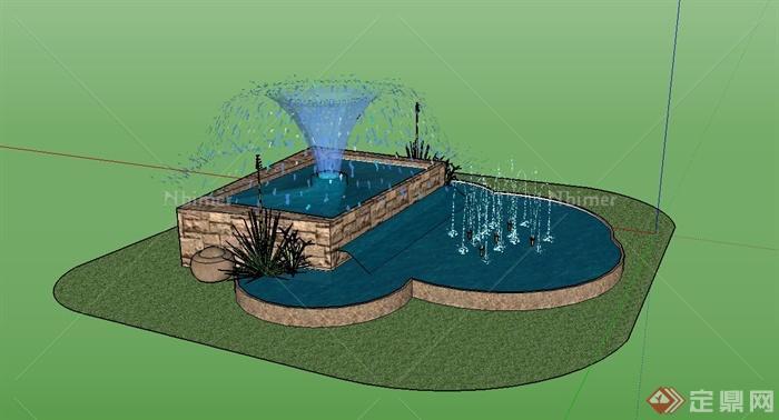 现代喷泉水池水景设计su模型[原创]