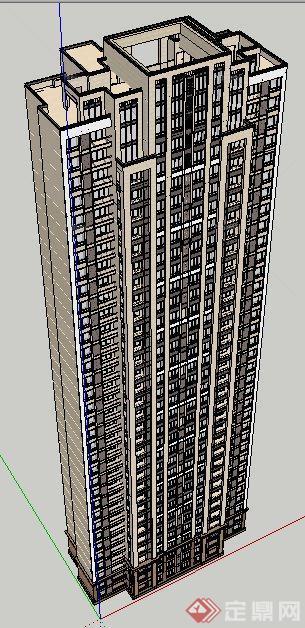 现代风格高层双拼住宅楼建筑设计su模型