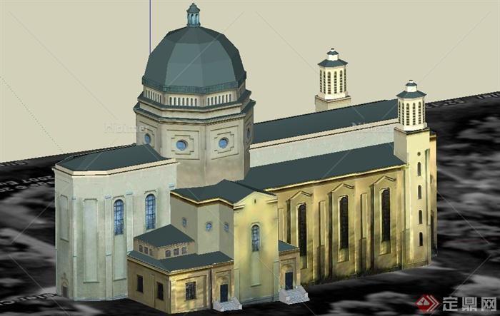 某单层欧式基督教堂建筑设计SU模型