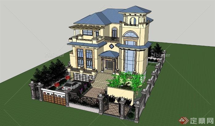欧式别墅精细模型带庭院景观+CAD平面[原创]