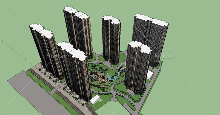现代高层住宅小区(80015)su模型下载