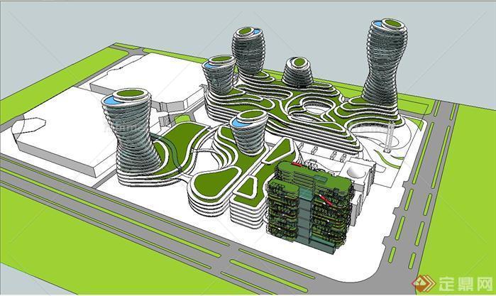 某市现代概念型商业区建筑设计SU模型