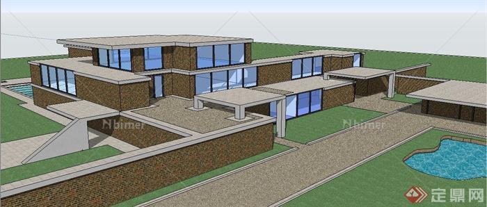 现代简约三层别墅建筑设计su模型