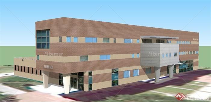 现代风格三层健康中心疗养建筑设计su模型