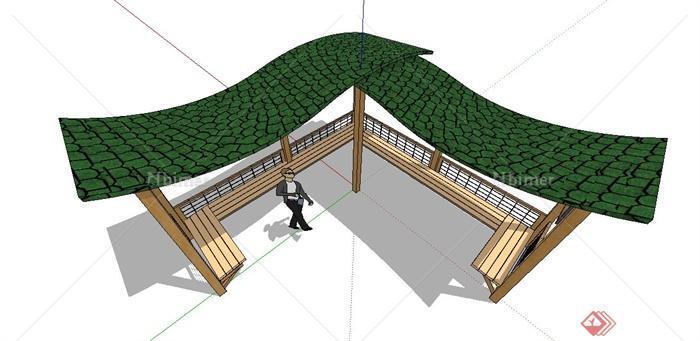 园林景观节点转角起伏廊架设计SU模型
