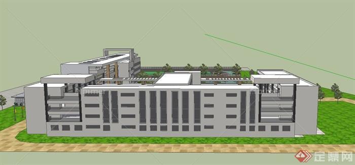 现代某四层中小学教学楼建筑设计SU模型