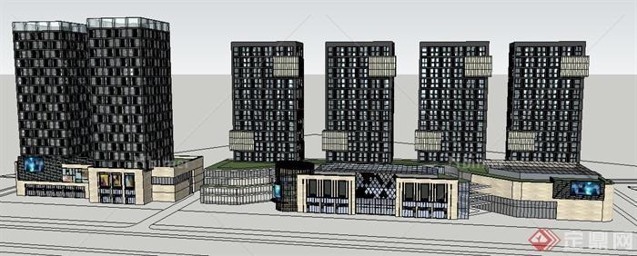 现代风格高层商业办公综合建筑设计SU模型