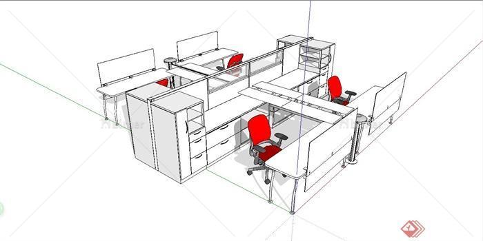 现代组合办公桌椅设计SU模型[原创]