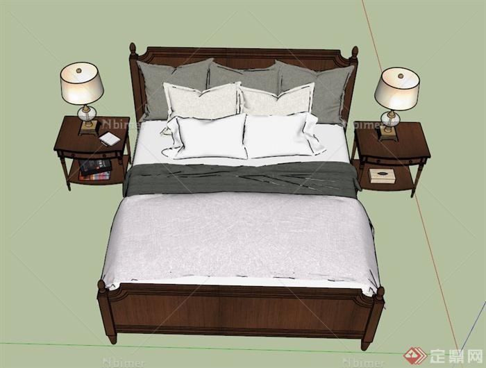 现代中式床家具设计SU模型