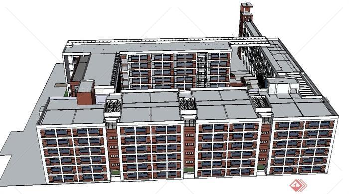 现代某多层方形教学楼建筑设计SU模型