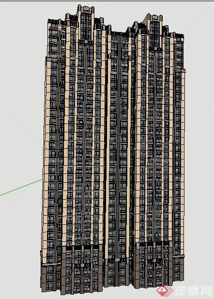 两栋新古典高层住宅楼建筑设计su模型[原创]