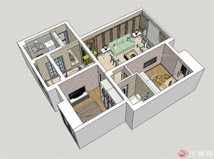 欧式公寓户型室内设计su模型[原创]
