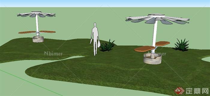 现代风格景观凉亭带座椅设计SU模型