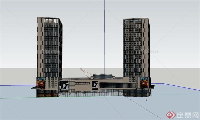 现代某城市两栋连接商业建筑设计SU模型