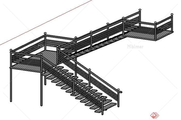 简约铁质转折楼梯设计su模型[原创]