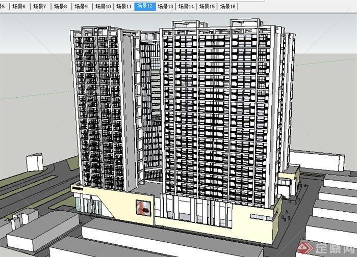 某地高层居住建筑楼设计SU模型素材参考