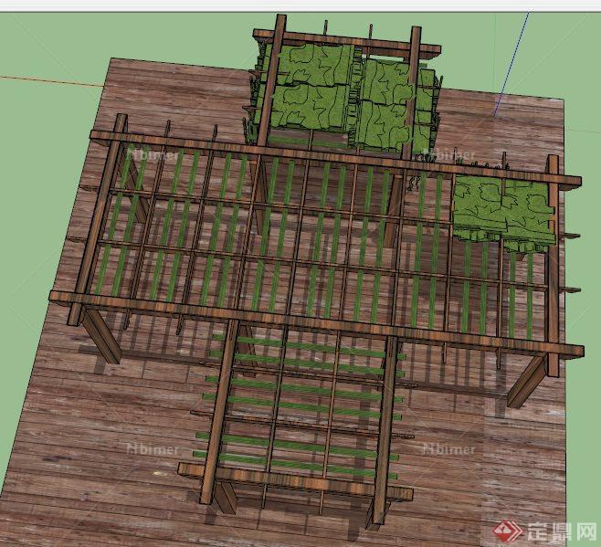 园林景观十字交叉木花架su模型[原创]