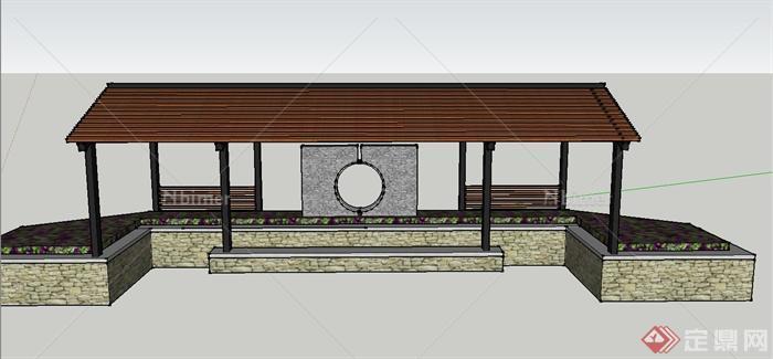 园林景观节点长方形亭子设计SU模型