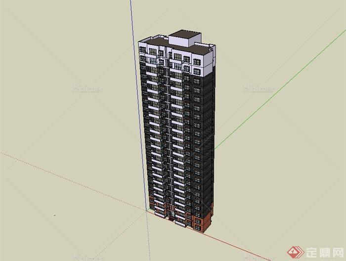 现代风格高层小区住宅楼建筑设计su模型[原创]
