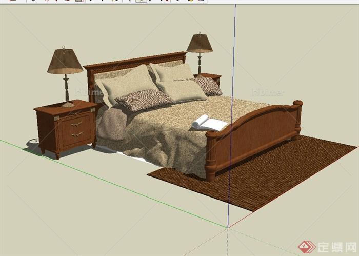 某现代中式风格完整详细卧室床设计su模型[原创]