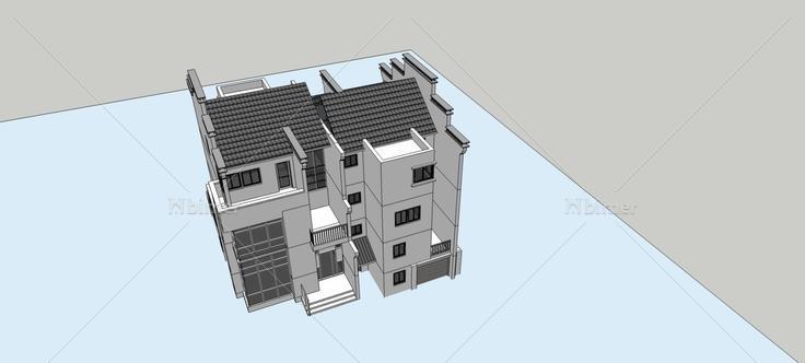 中式叠拼别墅(81598)su模型下载