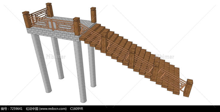 中式古典楼梯su模型
