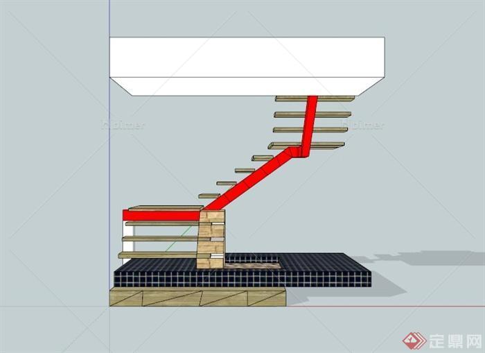 某现代镂空踏步楼梯设计SU模型