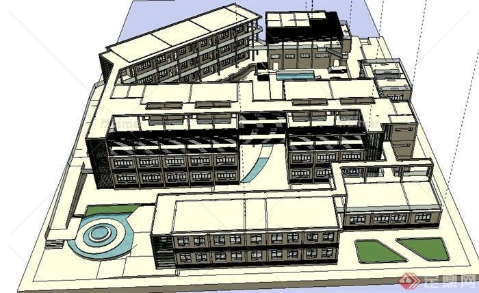 武汉某现代风格中学学校建筑设计SU模型