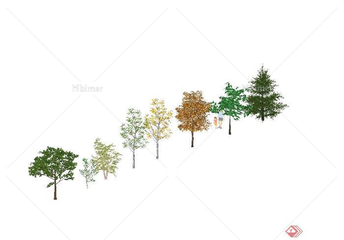 八棵树木植物素材设计SU模型[原创]