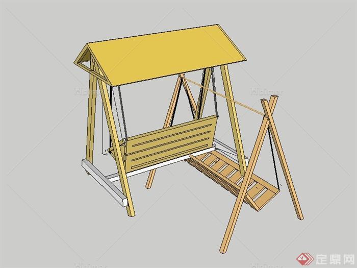 现代木质吊椅设计su模型（含廊架）