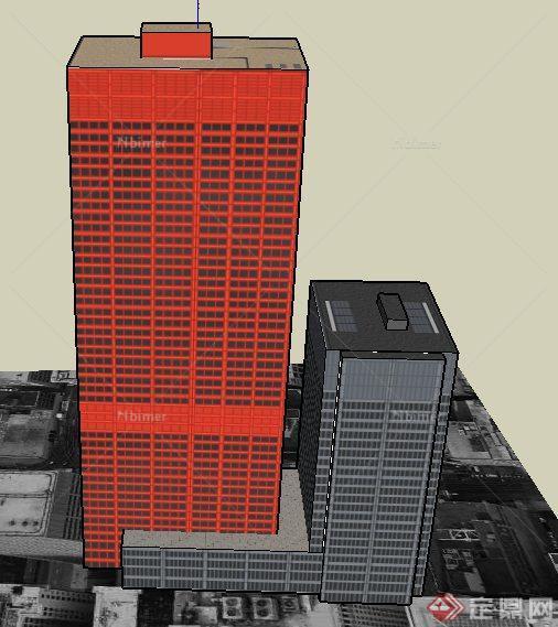 两栋拼接高层办公楼建筑设计su模型