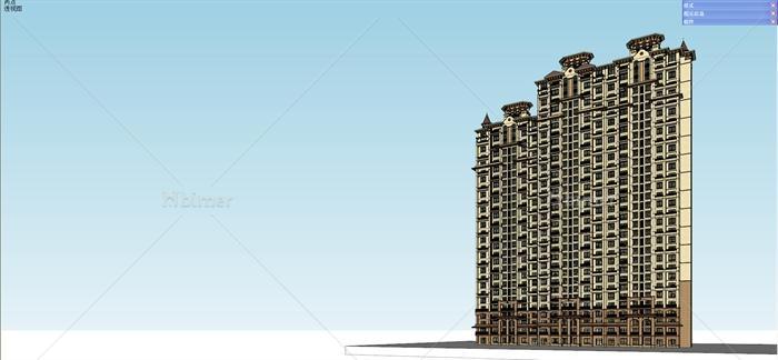 某西班牙风格小区高层住宅楼建筑设计su模型[原创