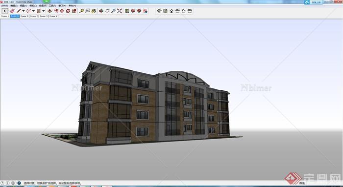 某现代居住建筑楼设计模型素材SU格式