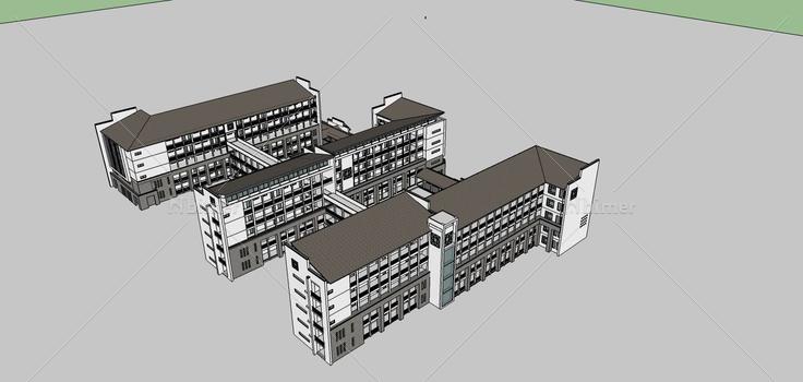 中式风格教学楼(75338)su模型下载