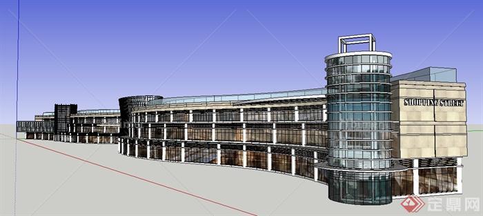 某现代长条状商业购物中心建筑设计su模型