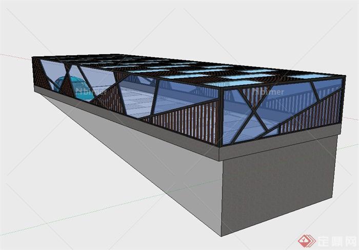 长方形玻璃地下车库入口廊架设计SU模型[原创]