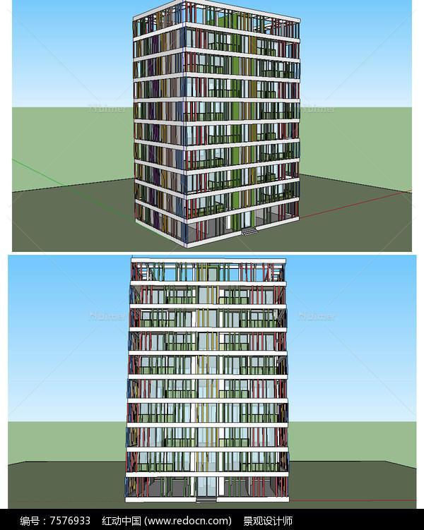 现代风格9层建筑草图大师SU模型