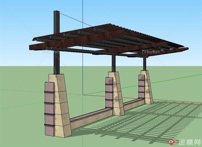 某现代三柱廊架设计su模型[原创]