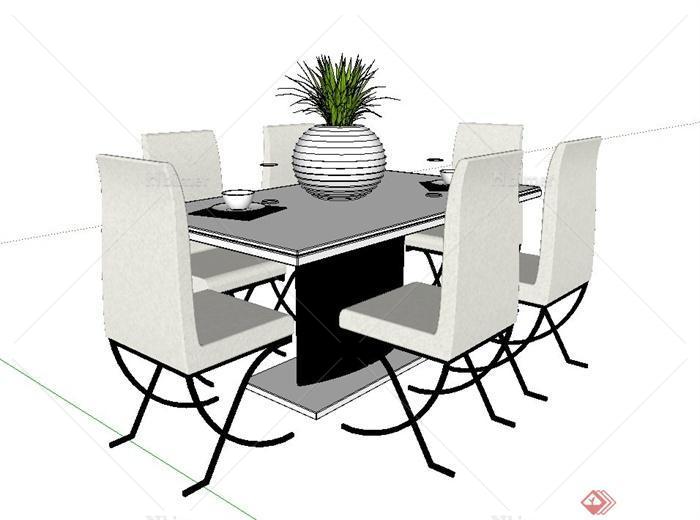 某室内现代简约风格六人餐桌椅设计SU模型
