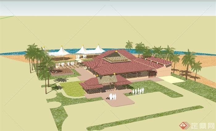 东南亚风滨海沙滩休闲旅游建筑设计su模型[原创]
