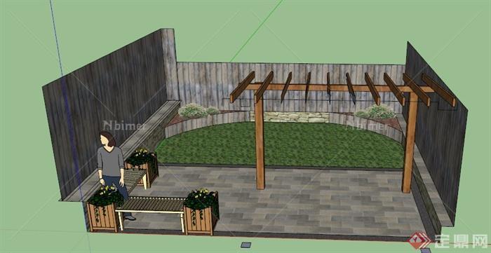 某现代住宅庭院景观规划设计SU模型