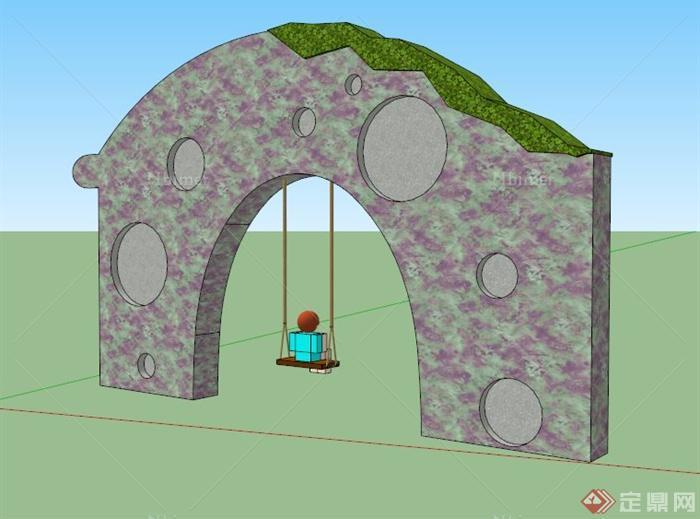 现代简约秋千墙设计su模型
