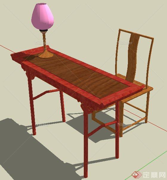 室内装饰中式风格木制桌椅su模型