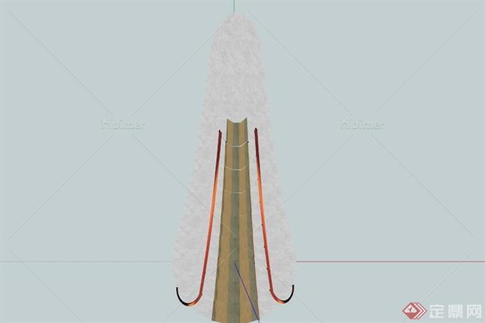 某现代中式石材木扶手楼梯SU模型