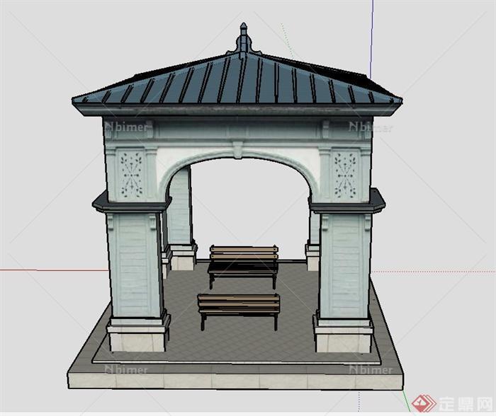 欧式方形景观亭设计SU模型